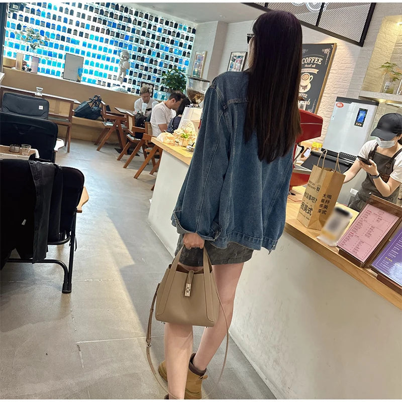 Brand Genuine Leather Basket Bag Women Luxury Fashion Simple Texture Tote Bag New Versatile High-end Shoulder Bag Messenger Bag