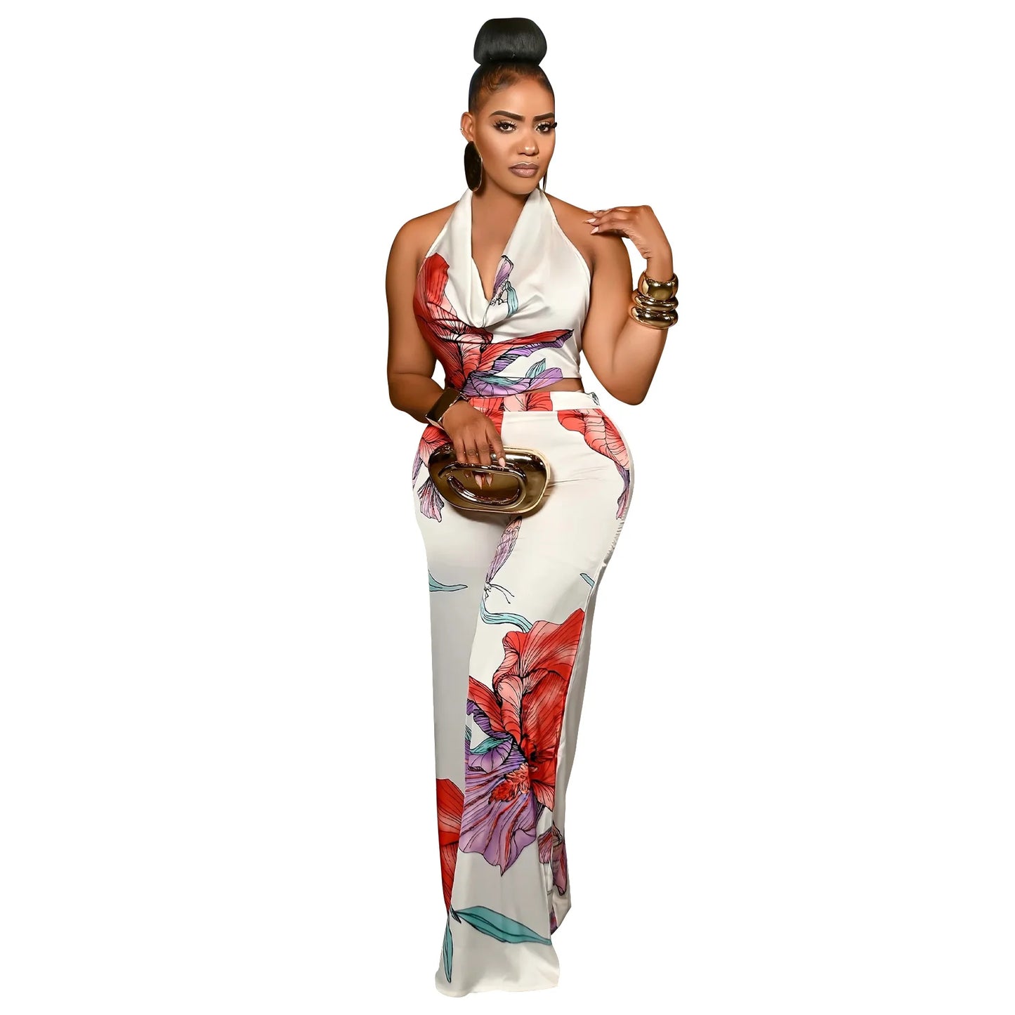 CM.YAYA Women's Set Pile Collar Elegant Floral Print Top and Wide Leg Pants Suit 2025 Summer Two 2 Piece Sets Outfit Tracksuit