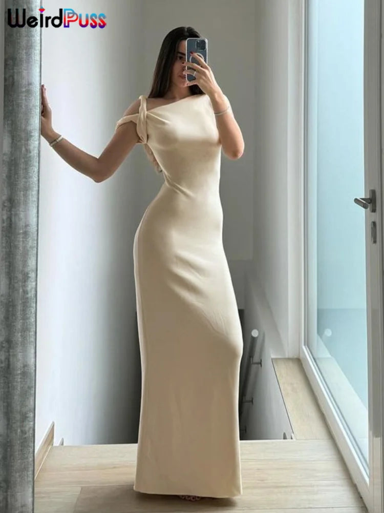 Weird Puss Bandage Dress Woman Summer Sexy Irregular Solid Sheath Chic Stretch Body-Shape Smooth Birthday Party Elegant Bodycon