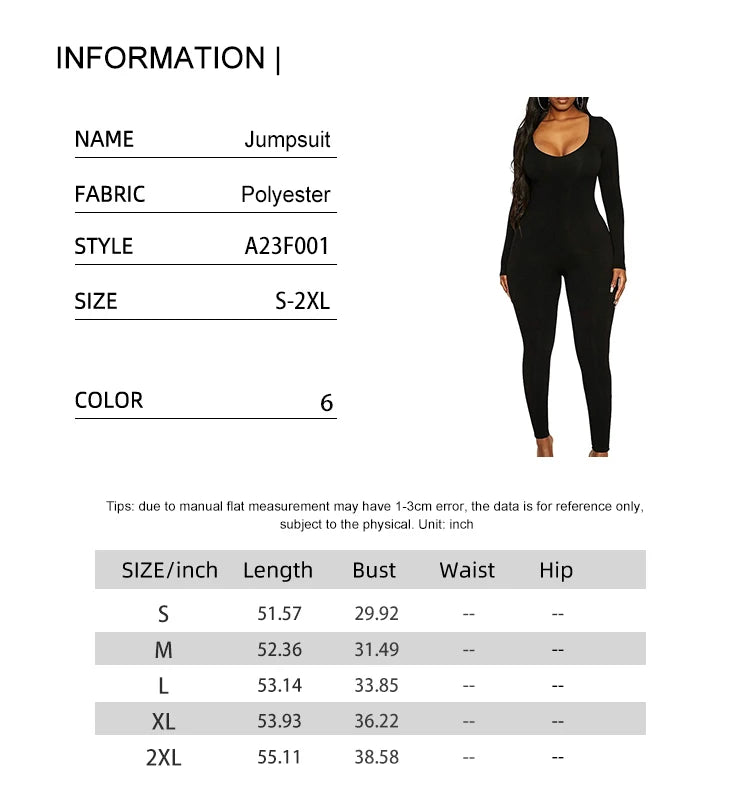 Spring Summer New Women's Long Sleeve Solid Color Skinny Jumpsuit Fashion Sports Fitness Pullover Casual Wear