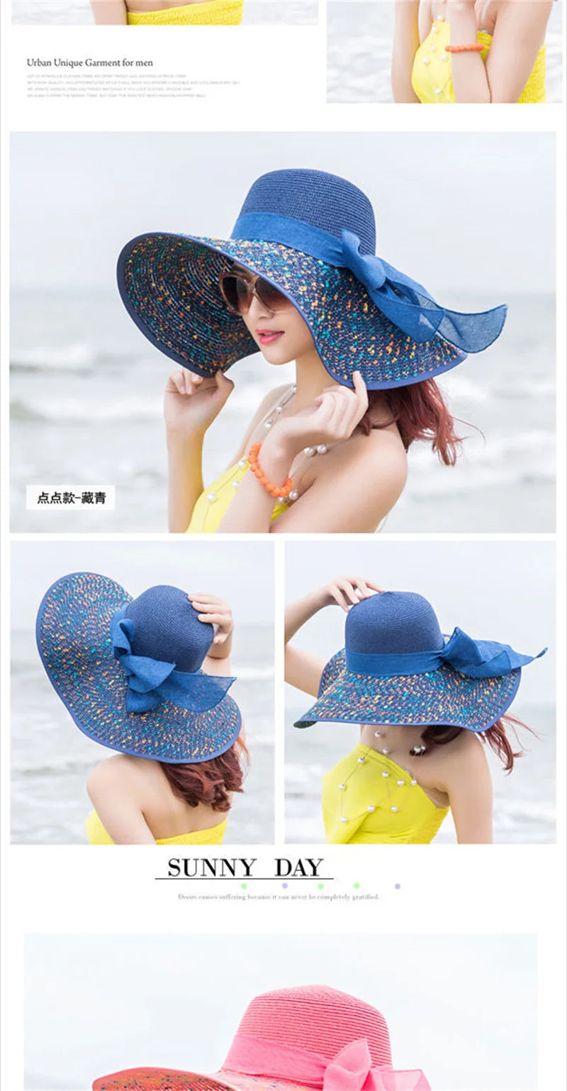 Hat Big-brimmed Cool Hat Women's Summer Sun Visor Sun-Proof Foldable Straw Hat UV-Proof Beach Sun Hat Summer Face Covering
