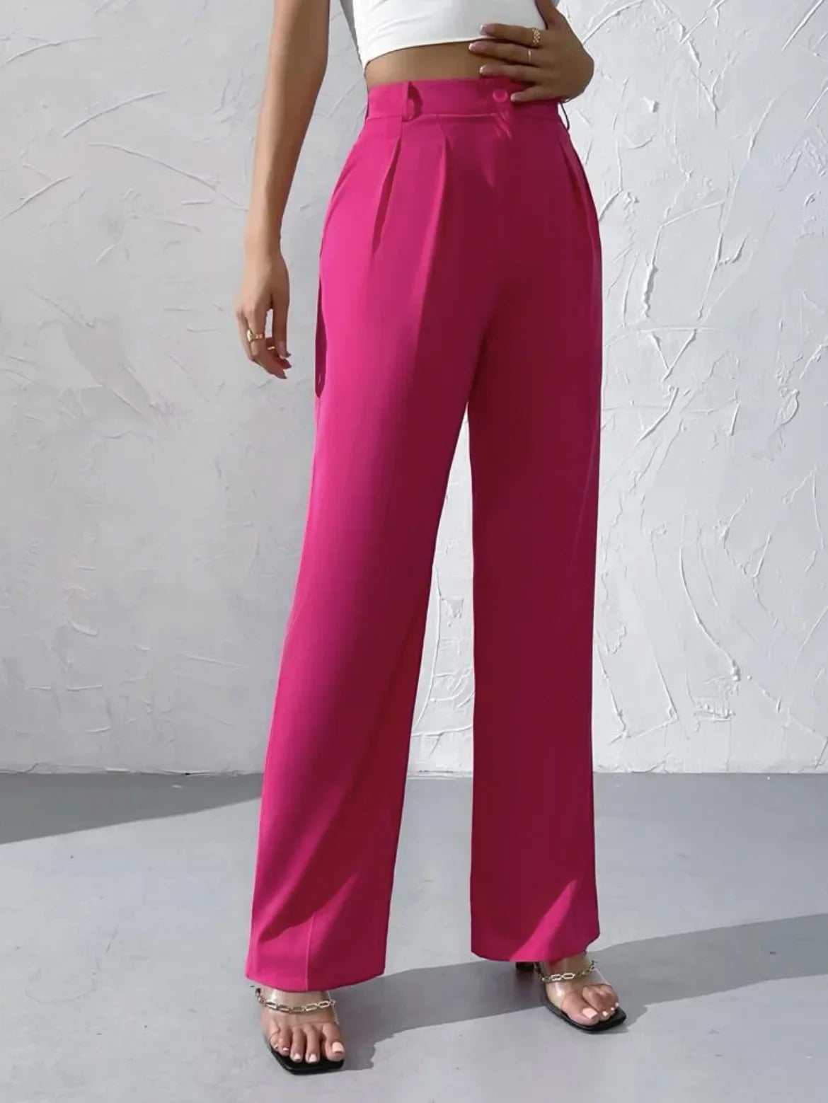 Elegant Pure Color Draped Wide Leg Suit Pants for Women High Waist Long Trousers Fashionable Business Casual Loose Fit