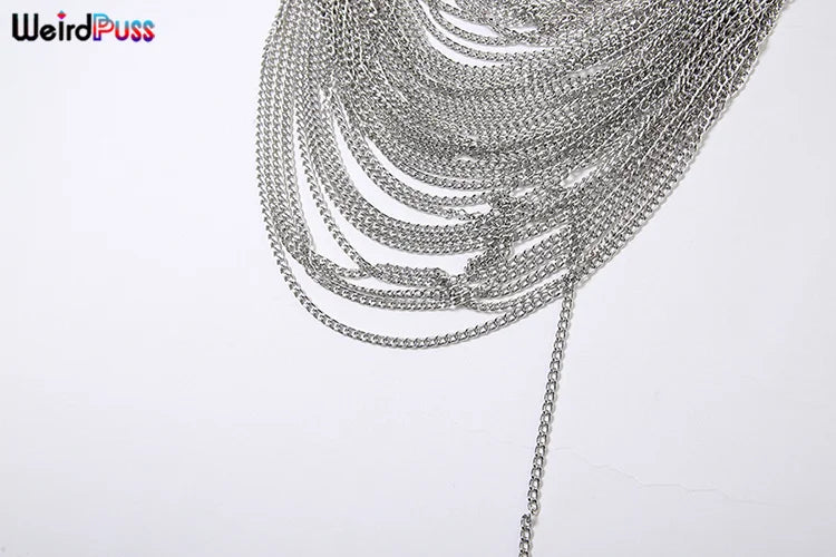 Weird Puss Multilayer Chain Women Crop Tops Halter Backless Low Chest Sexy Fashion Hot Girls Rave Party Nightclub Coquette Vest