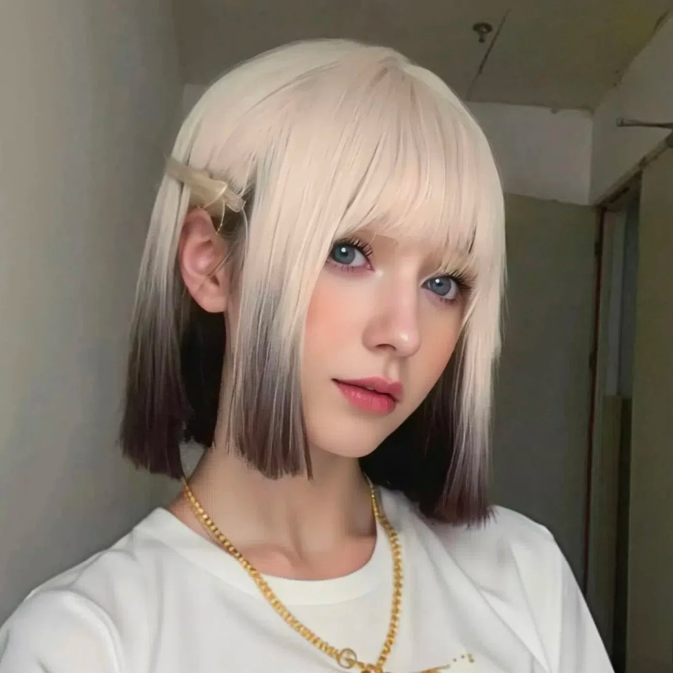Blonde Ombre Synthetic Bob Wig With Bangs For Women