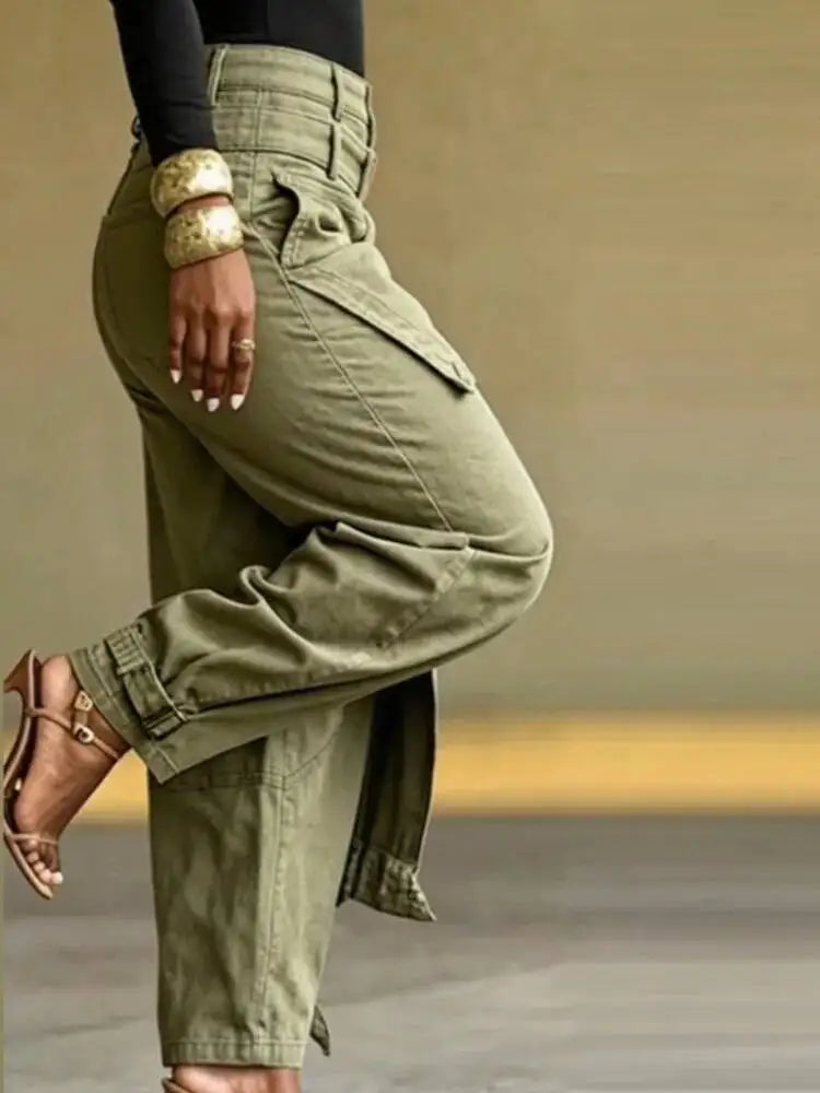 High Waist Apron Panel Jogger Jeans