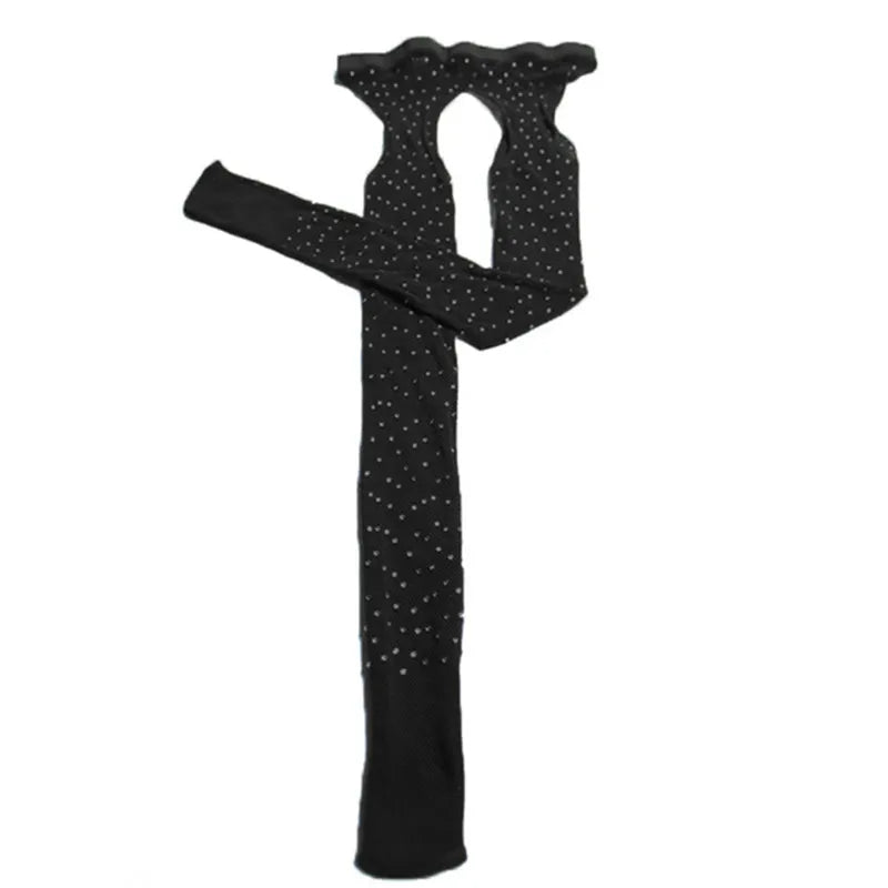 Women's Sexy Crystal Bling Stockings Rhinestone Fishnet Flash Mesh Ladies Skinny Sequins Pantyhose for Female Night Clubwear