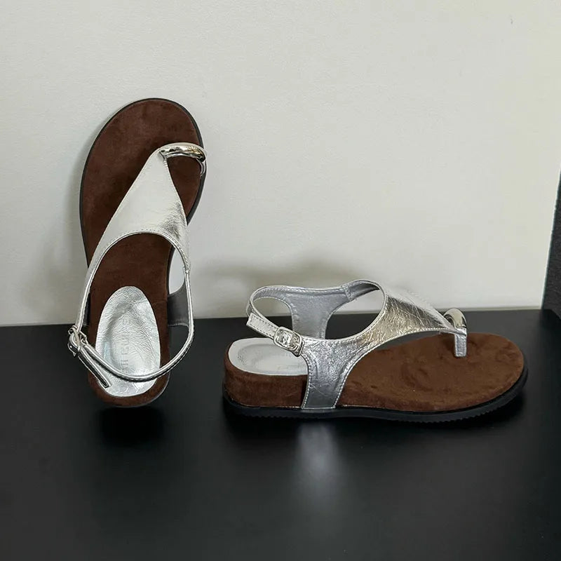 Spring Summer Fashion Metal Ladies Wedges Sandals Shoes Female Buckle Strap Women Wedges Sandals Heeled Shoes Flip flops