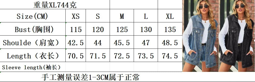 Women Autumn Winter Sleeveless Hooded Denim Jacket Vest Single Breasted Ripped Pockets Fashion Loose Cardigan Jackets