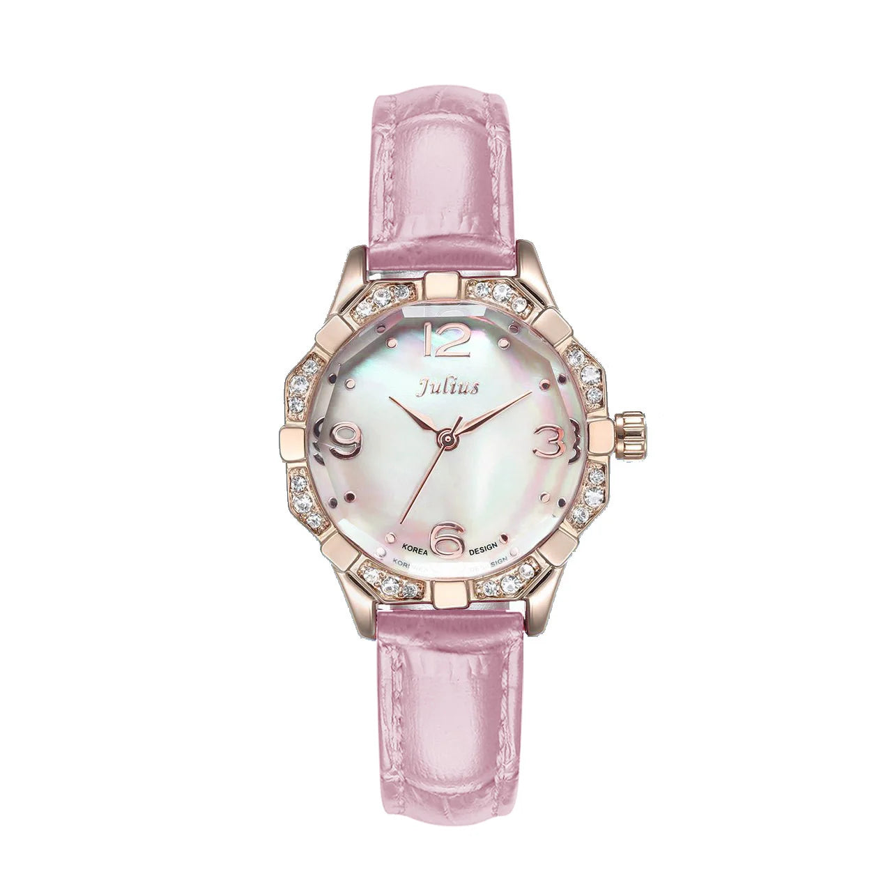 Small Rhinestones Julius Lady Women's Watch Mother-of-pearl Japan Quartz Fashion Hours Bracelet Leather Girl's Gift No Box