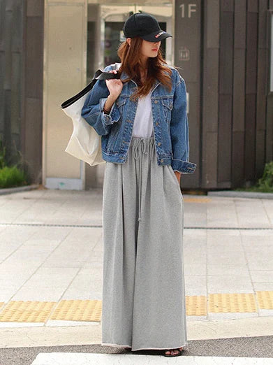 Beautyblue Gray Wide Leg Pants Black Bottoms for Women Casual Loose Pocket Korean Harajuku Streetwear Female Outdoor Sweatpants