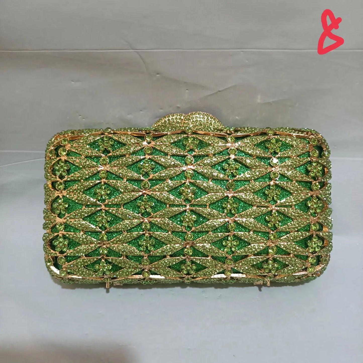 Elegant Jade Green Women Big Stones Evening Bags Crystal Metal Clutches Bags Green Wedding Party Minaudiere Purses and Handbags