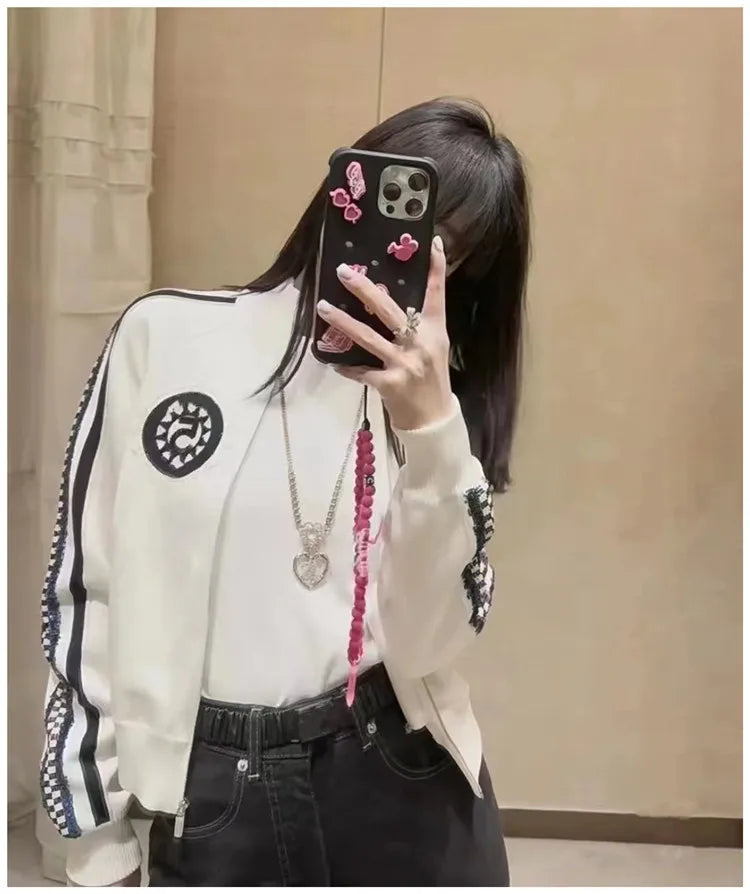 HIGH STREET Newest Fashion 2025 Spring Designer Jacket Women's Stand Collar Sequin Embroidered Baseball Jacket