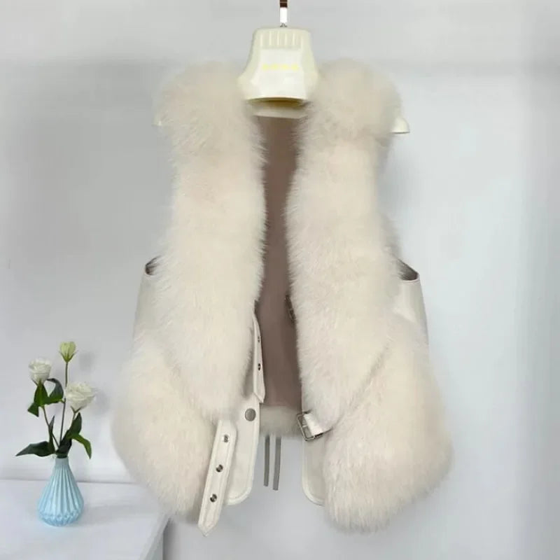 2025 Autumn Winter Women Vest Short Style Splicing Solid Color Fur Coat New