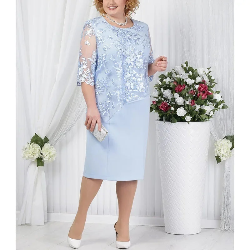 Wish Women's Lace Patchwork Two-piece Illusion Top Dress Gown Ladies Clothing