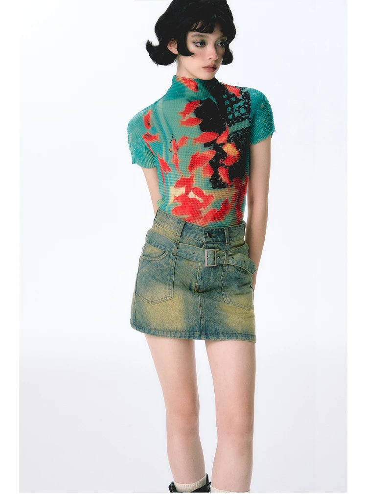 Women Bodycon T-Shirts Short Sleeve Tie Dye Tees Stretch Crop Tops Goblin Core 2000s Coquette Gyaru Aesthetic Kpop Kawaii Summe