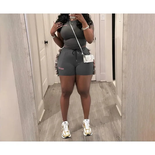 Shorts Set for Women Streetwear Sexy Slimming Short Sleeved Top and High Waist Solid Half Pants Female 2025 Spring/Summer New