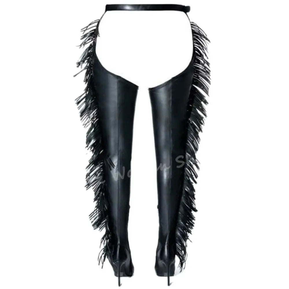 Fringe Belted Thigh High Boot Over The Knee Pointed Toe Thin Heel Side Zipper Solid Color Suede Fashion Novelty Concise Sexy New