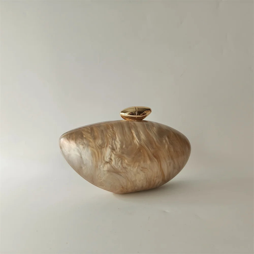 Shell Brand Pearl Brown Marble Acrylic Box Clutches Evening Bag Wedding Party Female Mini Purse Evening Female Bridal Handbag