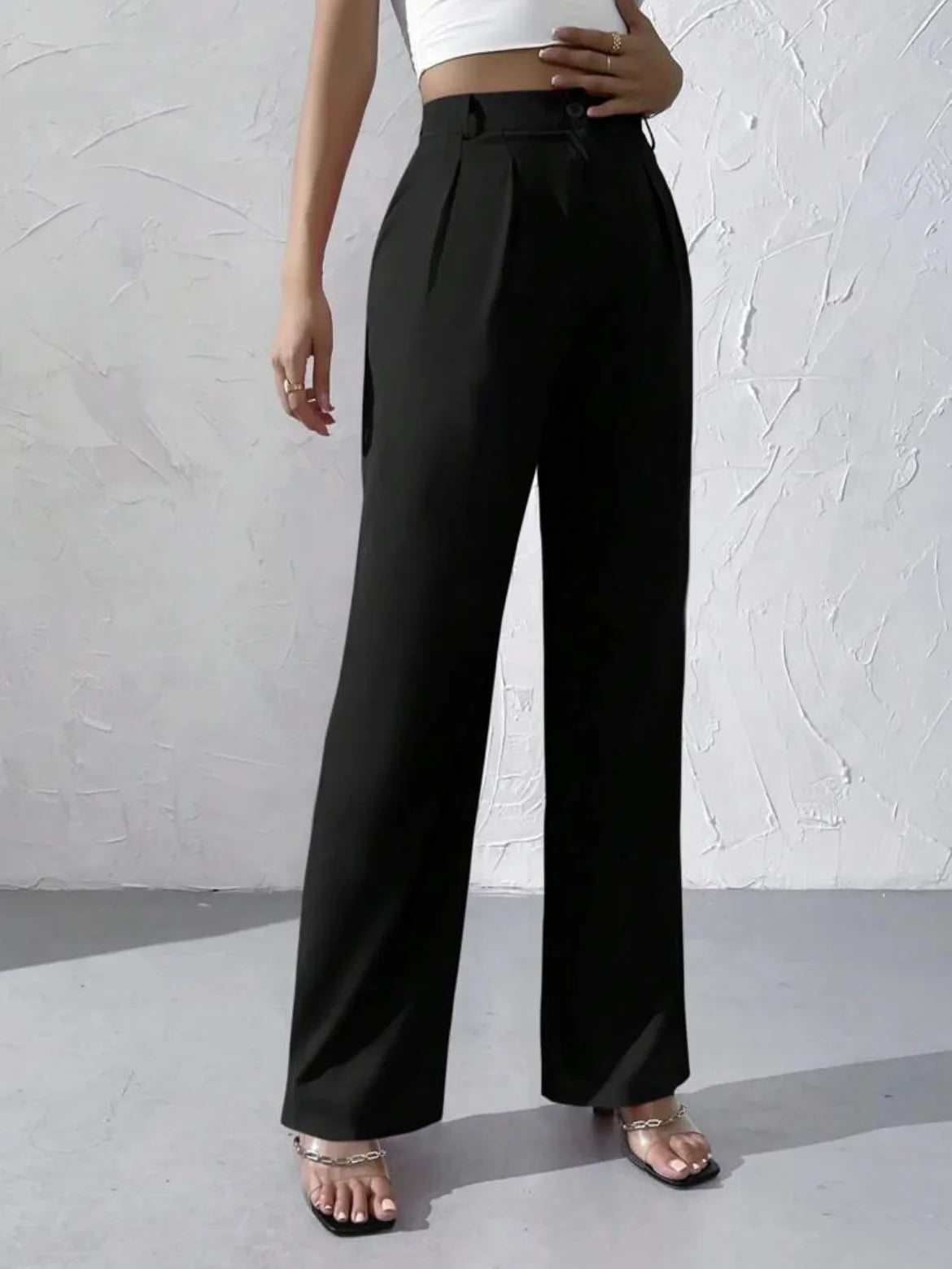 Elegant Pure Color Draped Wide Leg Suit Pants for Women High Waist Long Trousers Fashionable Business Casual Loose Fit