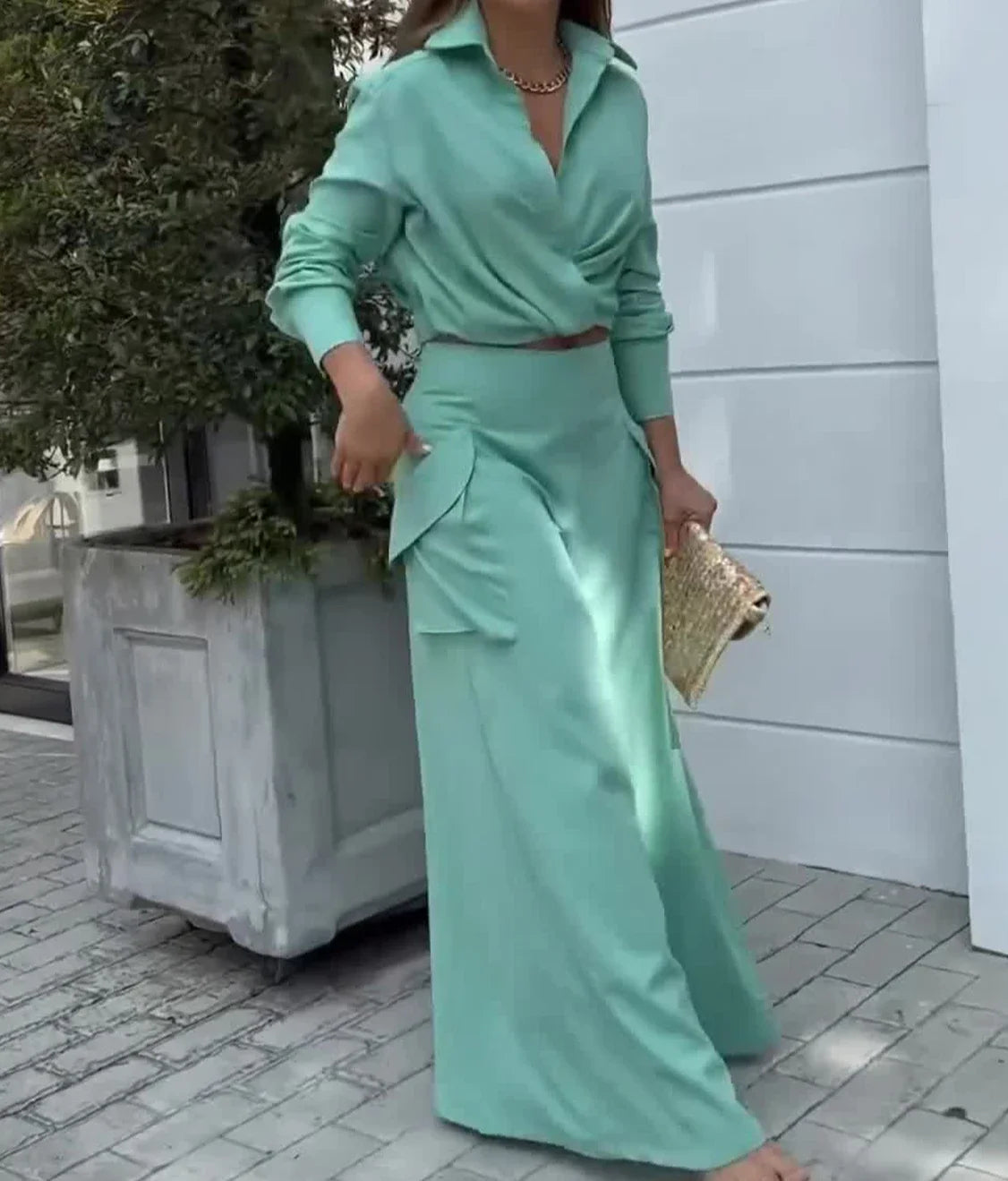 2 Piece Set Women Clothes Elegant Commute Long Sleeve Top & High Waist Wide Leg Pants Fashion Suit for Female 2025 Summer New