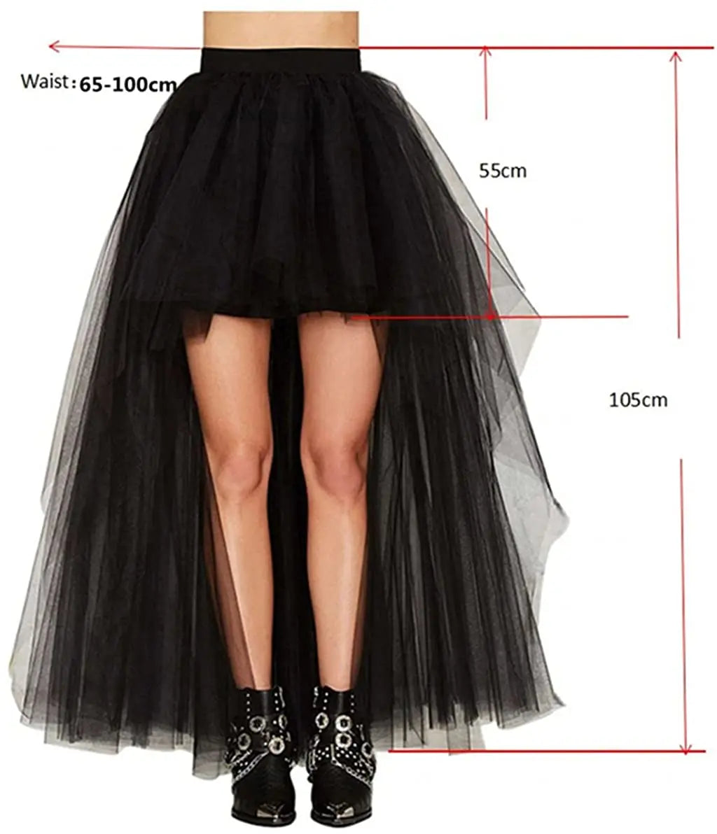 MisShow Hi-Lo Tulle Petticoat Women's Long Four Layer Puffy Skirt Fuchsia Tutu Skirts Adult Junpon Goth For Party Cocktail