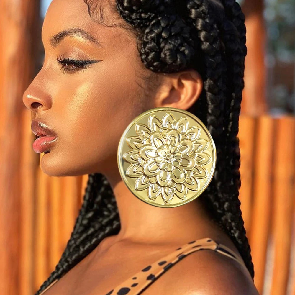 Fashion Jewelry Big Gold Color Round Geometric Earrings Dangle Drop Earrings For Women African Wedding Party Gifts