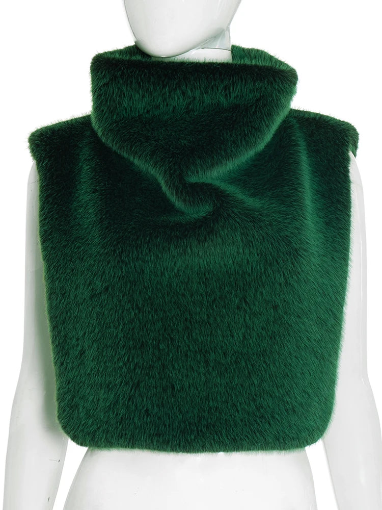 Weird Puss Turtleneck Furry Tank Tops Women Y2K Sexy Side Split Chic Fall Trend Midnight Basic Street Furs Hipster Clubwear Vest