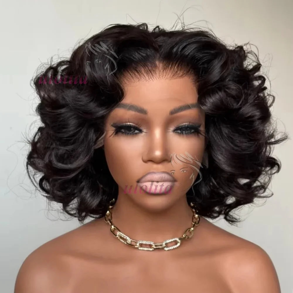 100% Raw Indian Virgin Hair Bouncy Wave 4x4 HD Lace Closure Wigs Wear and Go Ombre Chocolate brown #4 Bouncy Curly Glueless Wigs