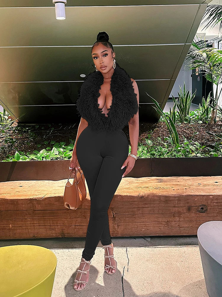 Weird Puss sexy 2 Piece Set Women Tracksuit hipster Halter Backless furry Tank Tops+leggings matching Sexy Streetwear Outfits