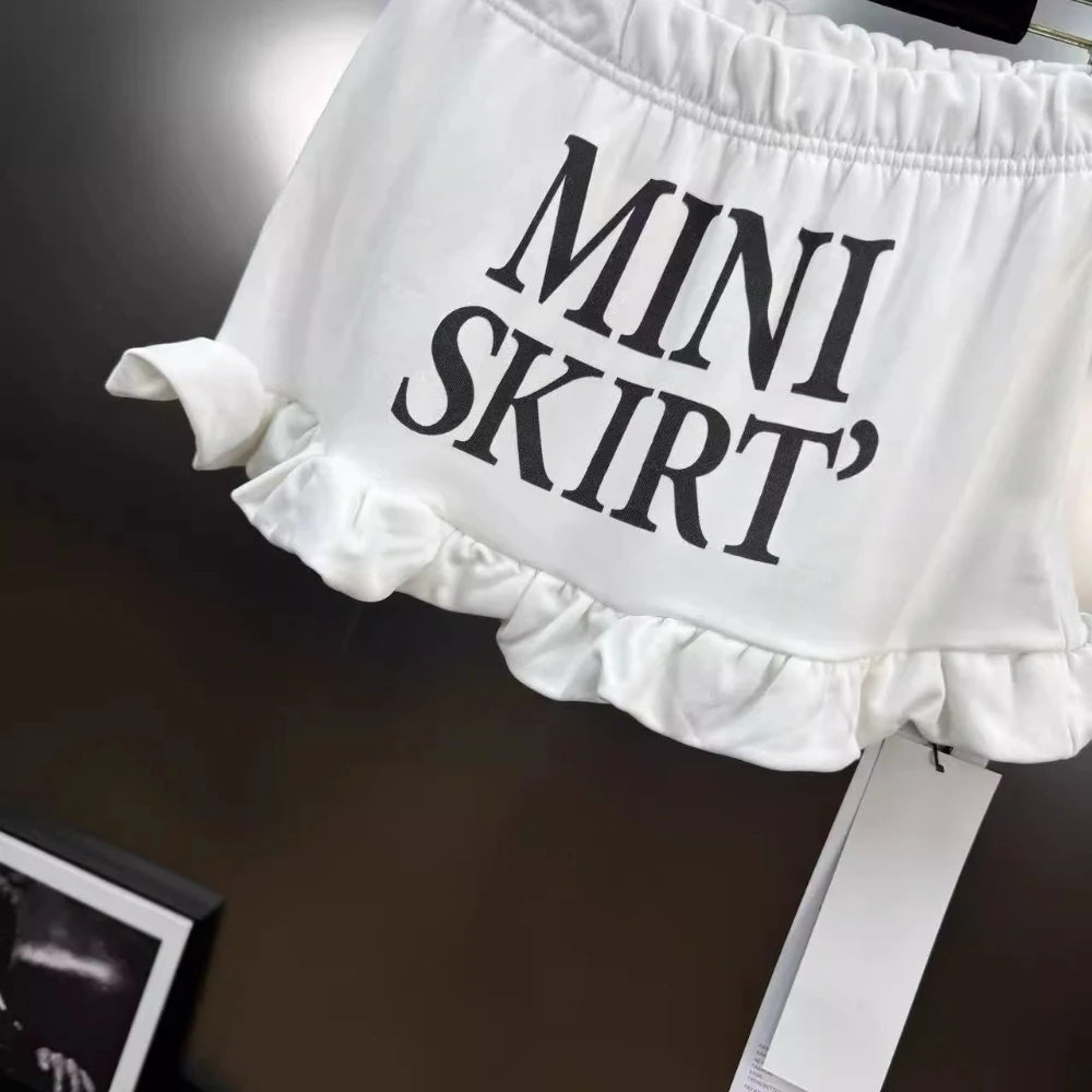 VGH Versatile Patchwork English Letters Short Skirt for Women Low Waist Spliced Ruffles Hem Hotsweet Skirts Female Summer New