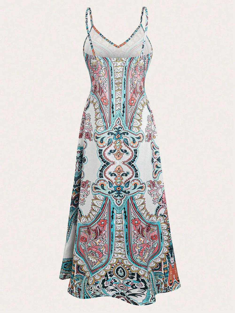 Summer women's floral print halter dress, long, adjustable straps, side pockets, stylish and elegant, suitable for beach vacatio