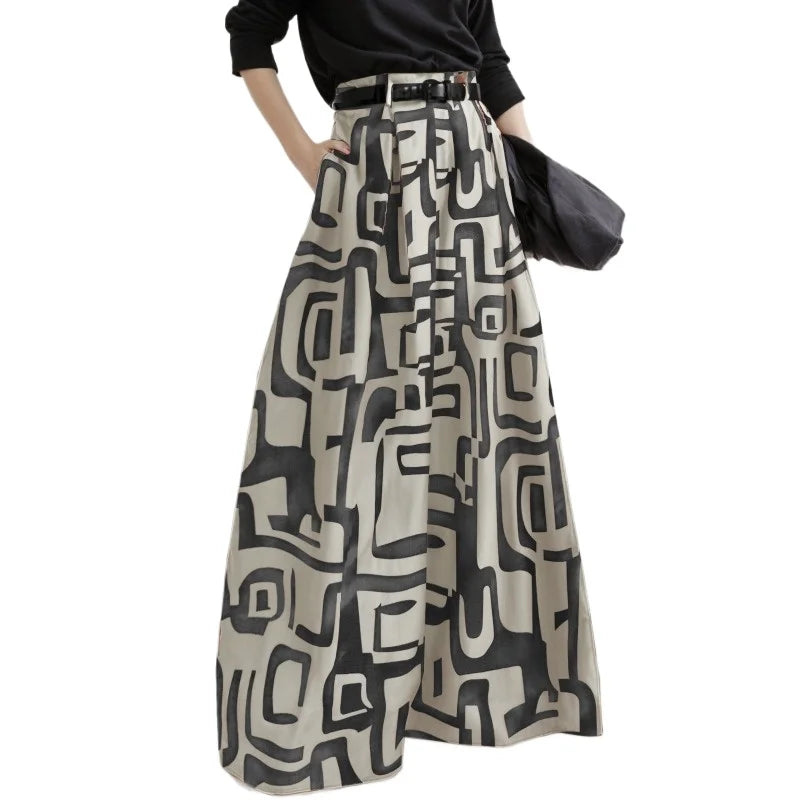 Fashion Trendy Women's High Waisted Pant 2025 Summer Autumn Loose Pleated Printed Wide Leg Casual Long Trousers For Female