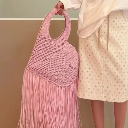 Creative Love Woven Underarm Bag Bohemian Tassel Fashion Design Large Capacity Handheld Beach Bag Hand-woven Tassel Women's Bag