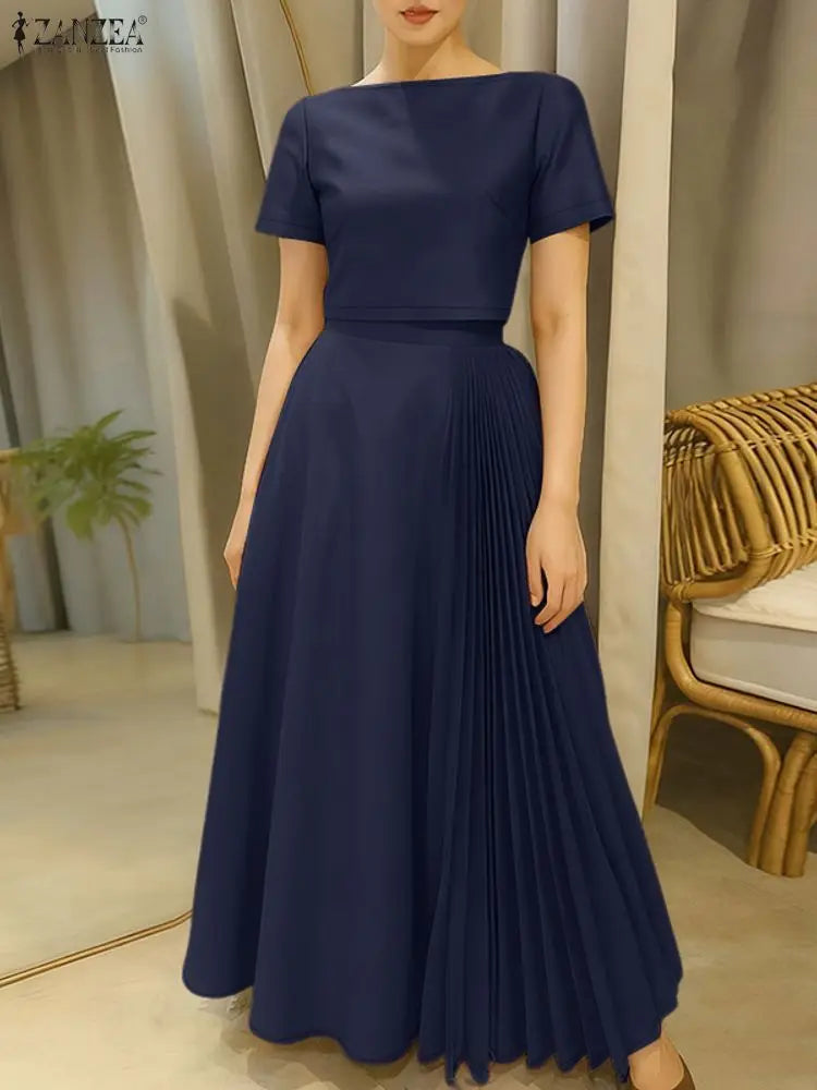 Boatneck Crop Top and Pleated Skirt Set