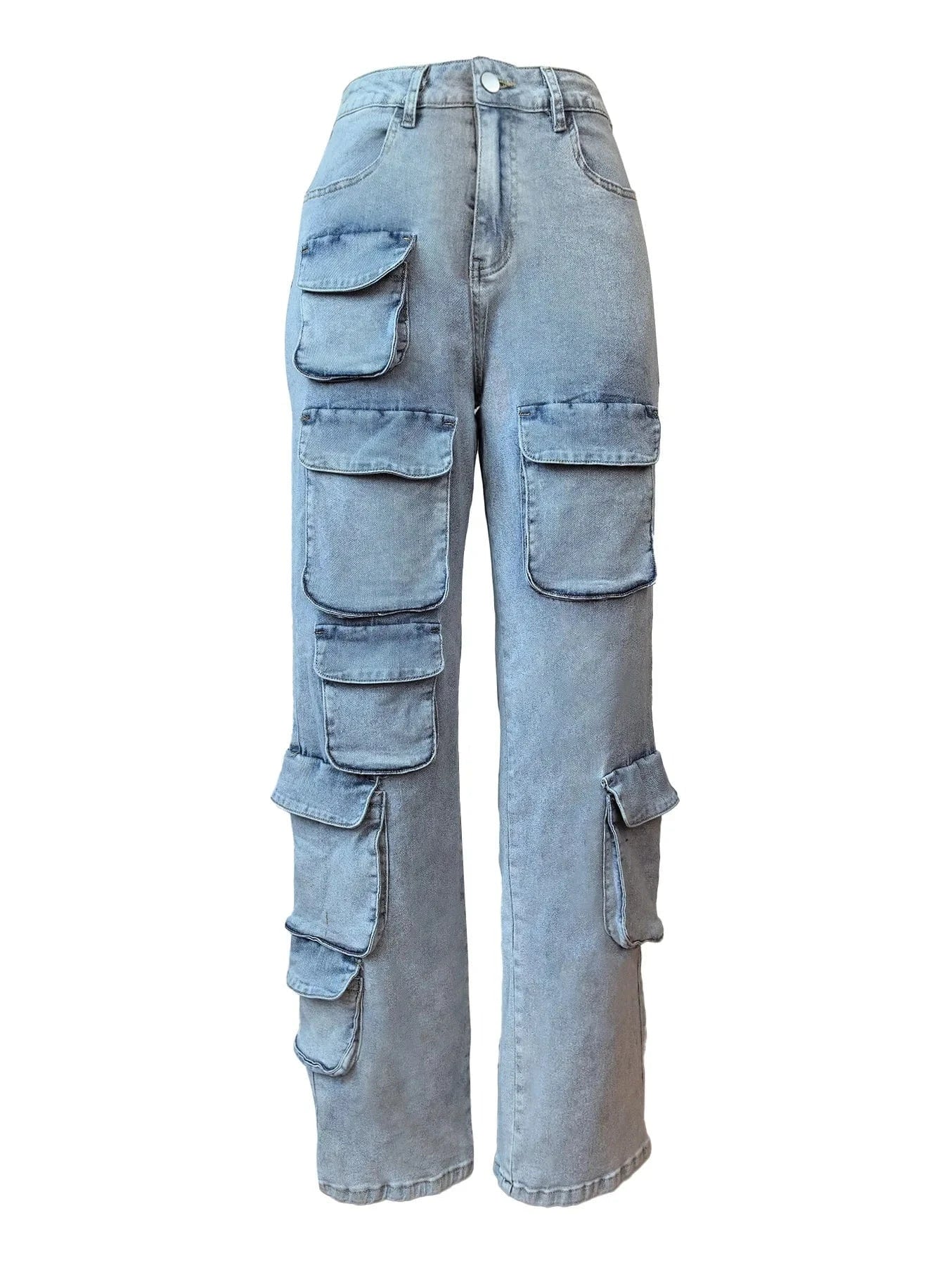 Multi Pockets Jeans Cargo Pants Sexy Women High Waist Elegant Streetwear Denim Casual Straight Trousers