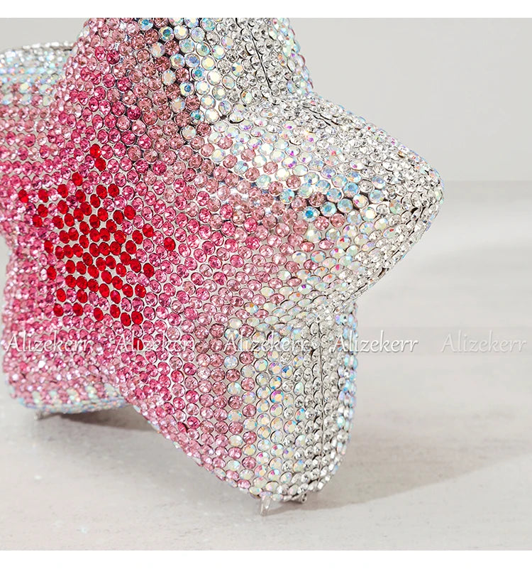 Alizekerr Star Shaped Crystal Evening Bags Women Boutique Gorgeous Sparkling Rhinestone Mini Metal Clutch Purses Wedding Party