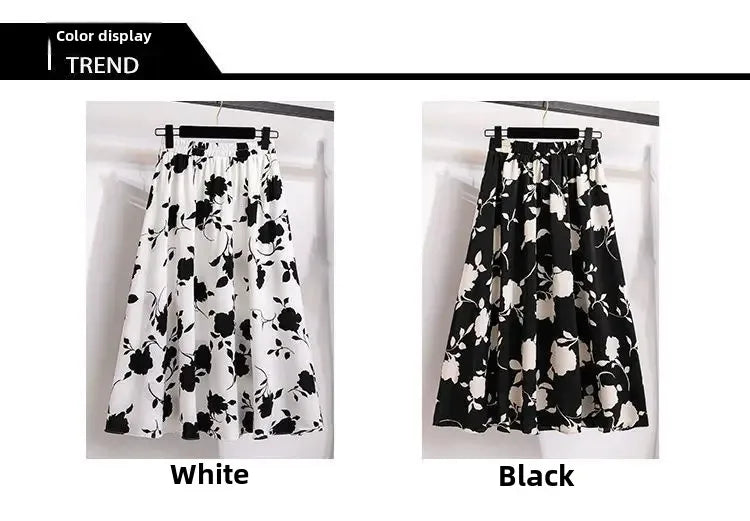 Plus Size High-Waisted Slimming Plus Size Women's Rose Skirt 2024 Summer Medium-Length Stylish BBQ Hip Covering Casual Dress
