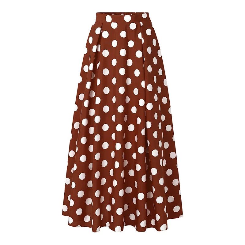 Polka Dot Pleated Maxi Skirt