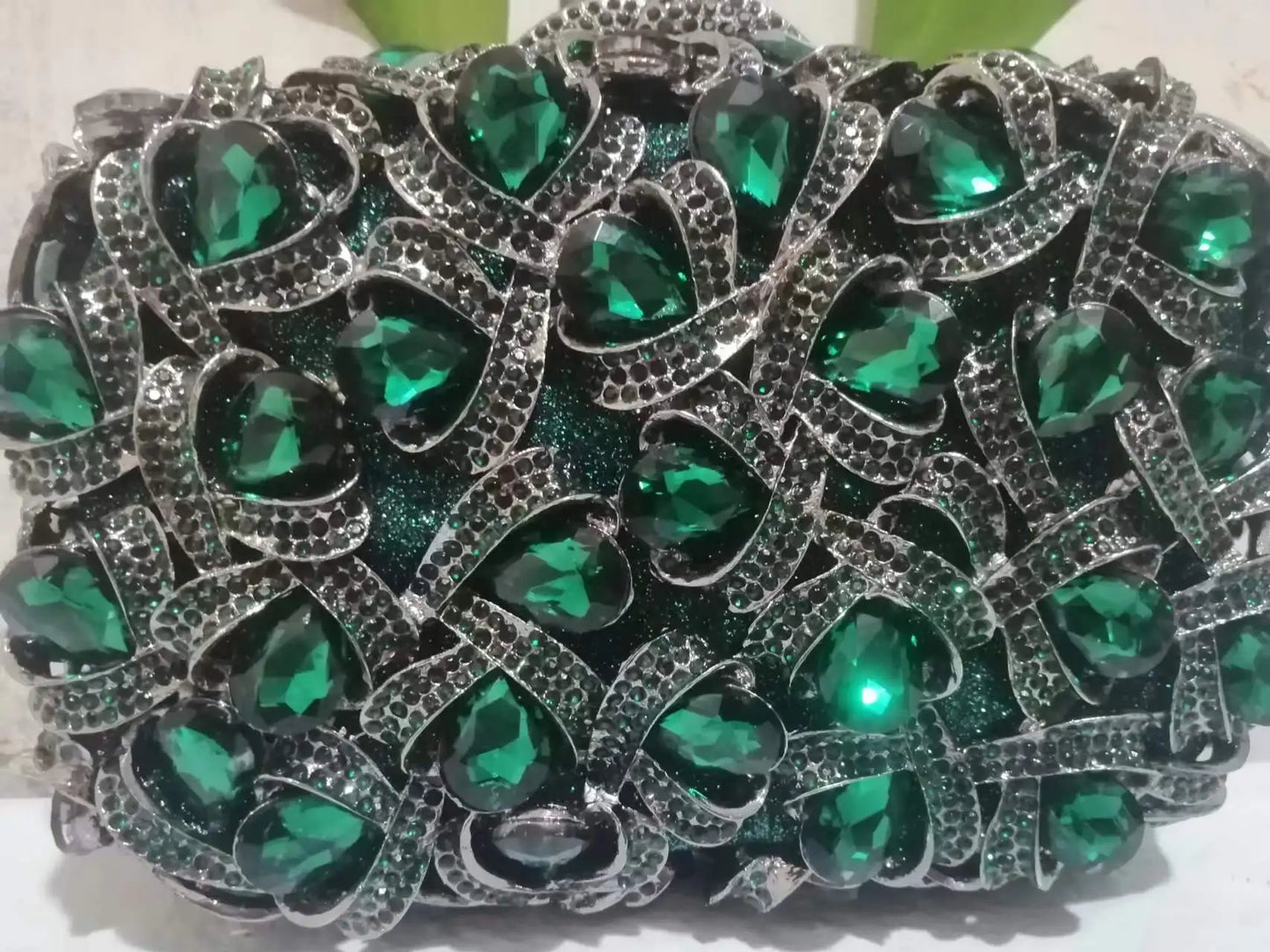 Women Gold/Silver/Green Big Stones Clutch Purse Lady Evening Bags Wedding Party Rhinestone Handbags Ladies Gala Clutches Bags