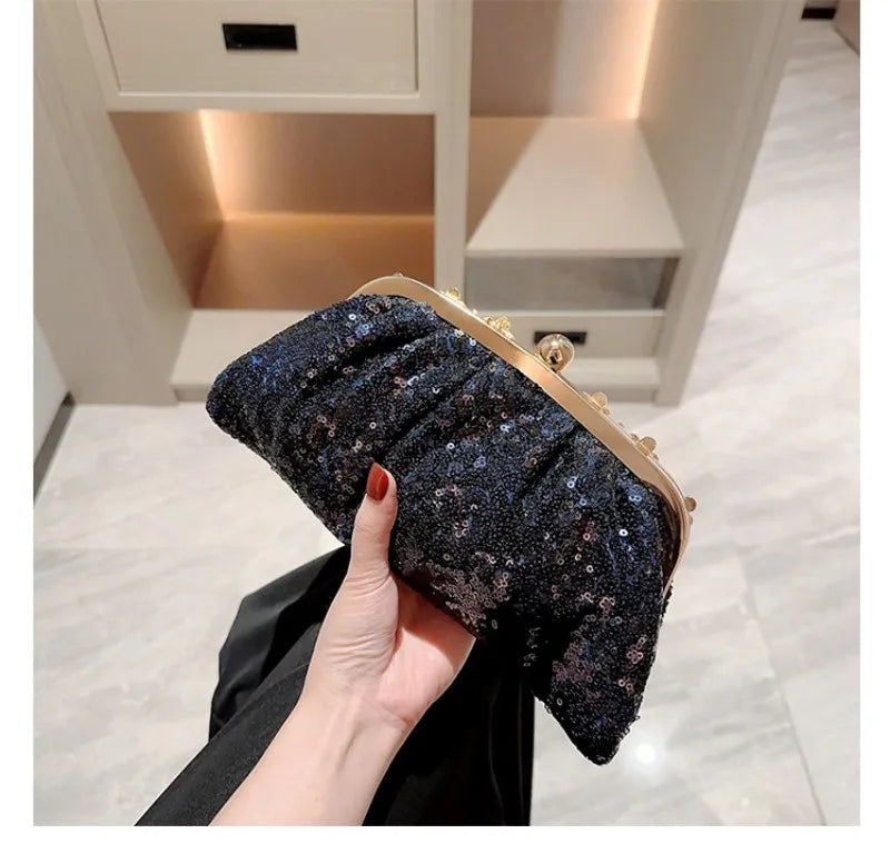 Dark Blue Clutch Bag Women Bling Sequin Purses and Handbag Diamonds Women's Wallet Chain Shoulder Female Party Clutch Z246
