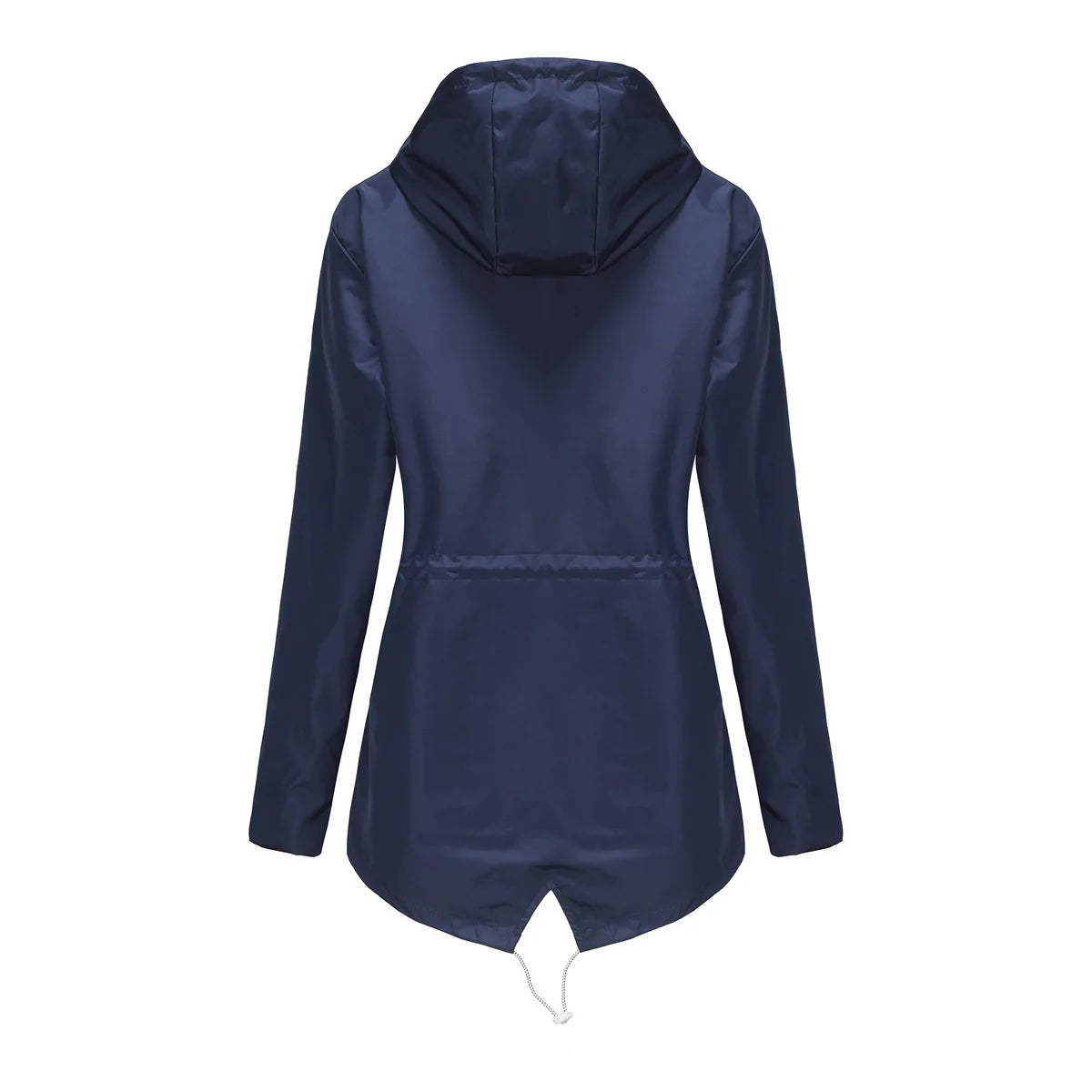 Women Outdoor Windbreaker Casual Loose Hooded Waterproof Raincoat Long Sleeve Solid Color Mid-length Zipper Hiking Jackets