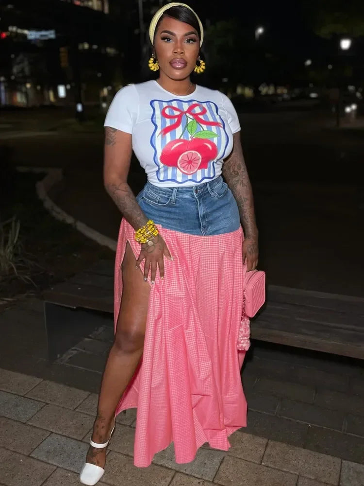 2 Piece Women Set Dashiki African Clothes Summer Autumn New Fashion Short Sleeve Top And Skirt Suit Party Lady Matching Sets