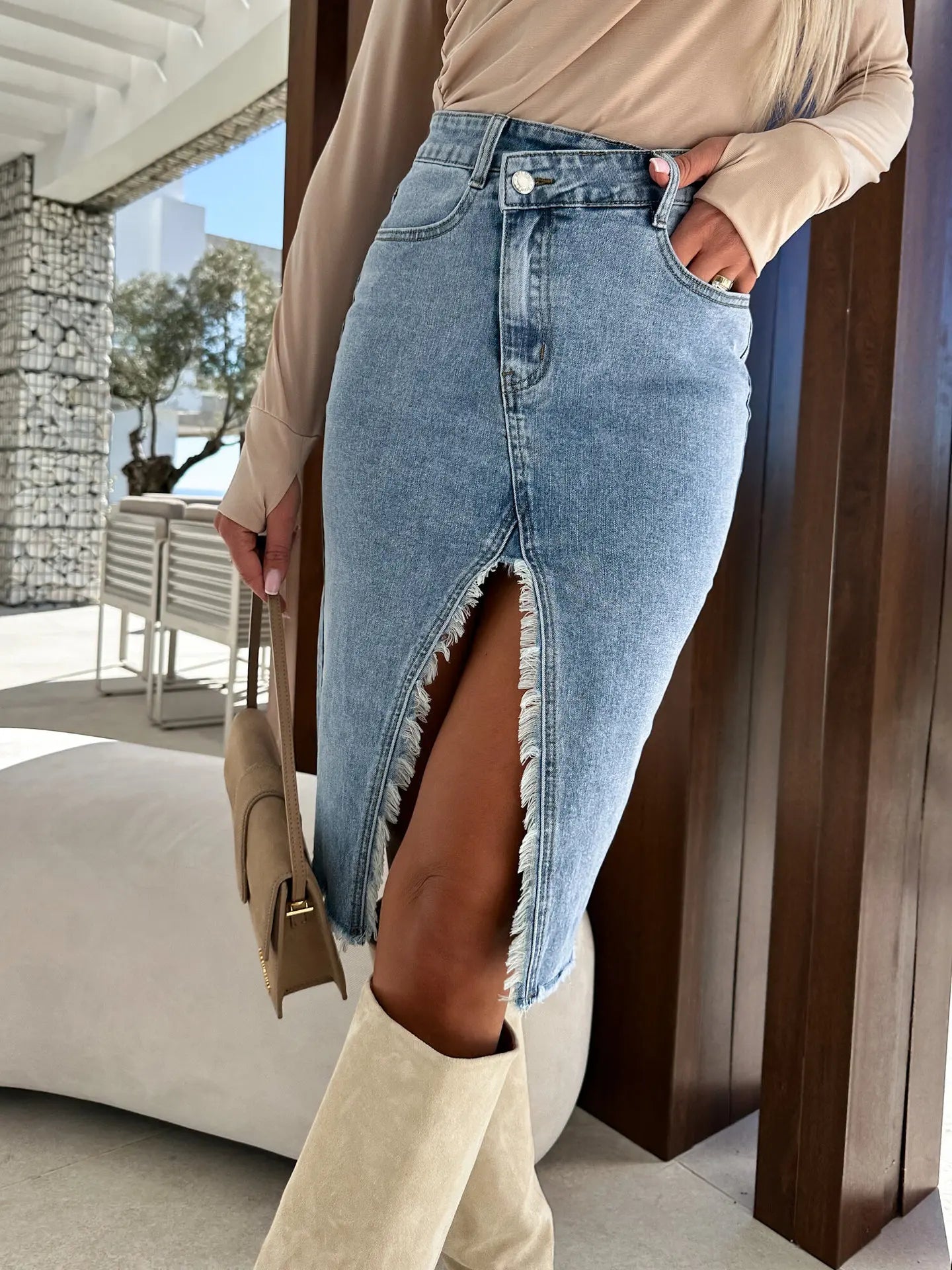 Denim Package Hip Skirt Sexy Pencil Y2K Fresh Sweet Denim Skirts Women Slit Fashionable Casual Solid Color Jeans Skirts