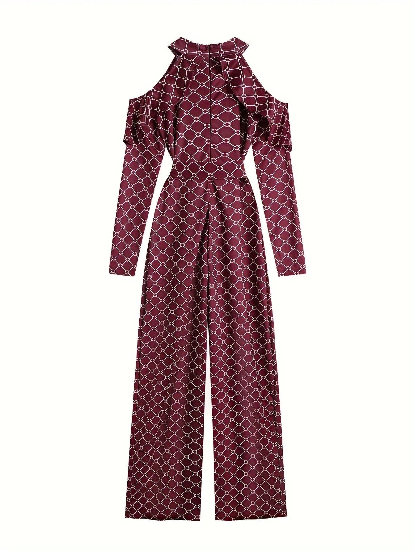 Plaid Print Rompers Womens Jumpsuit Off Shoulder Ruffles Long Sleeve Bandage Overall Elegant Belted Plus Size Wide Leg Bodysuit