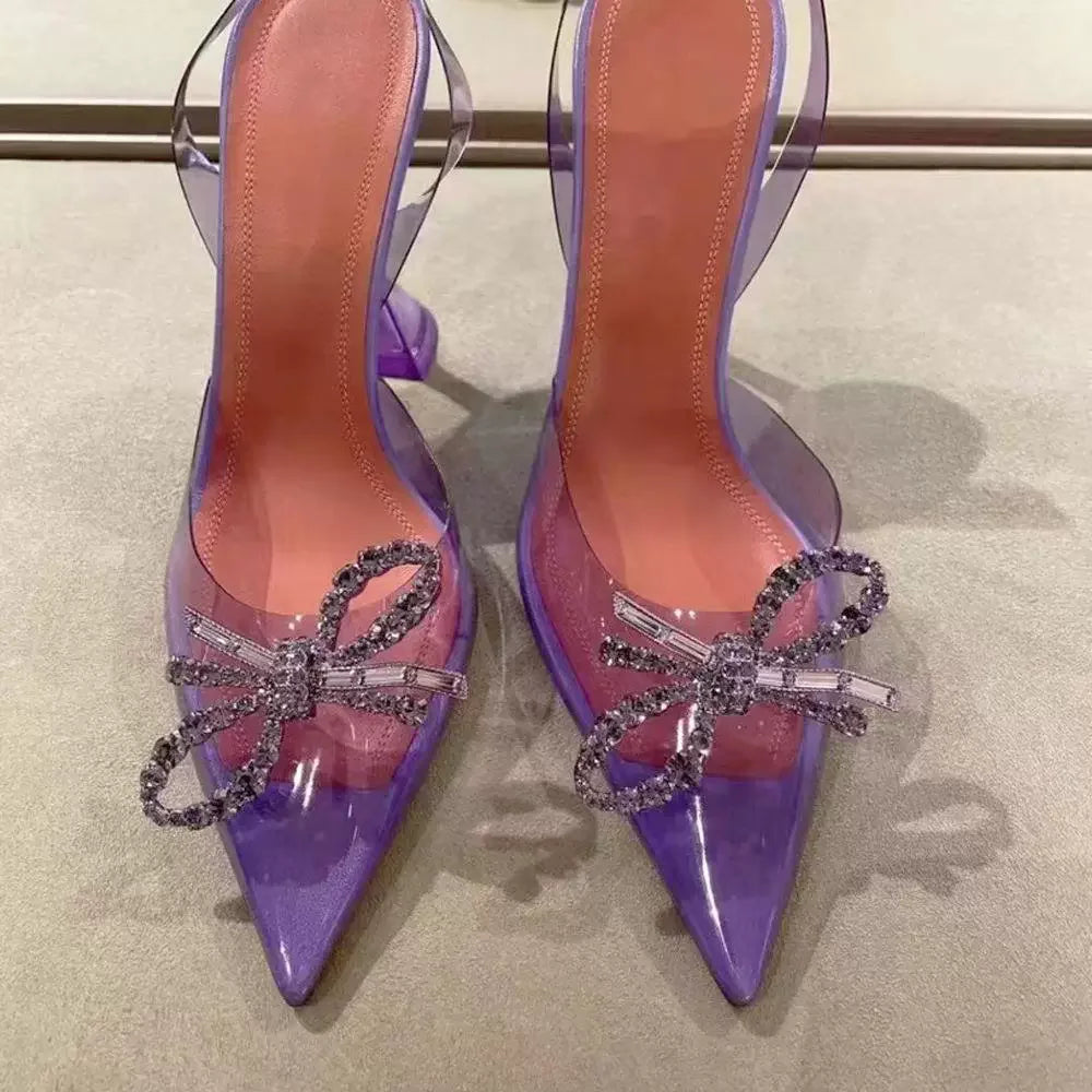 Pointed Toe Transparent Rhinestone High Heel Sandals for Women