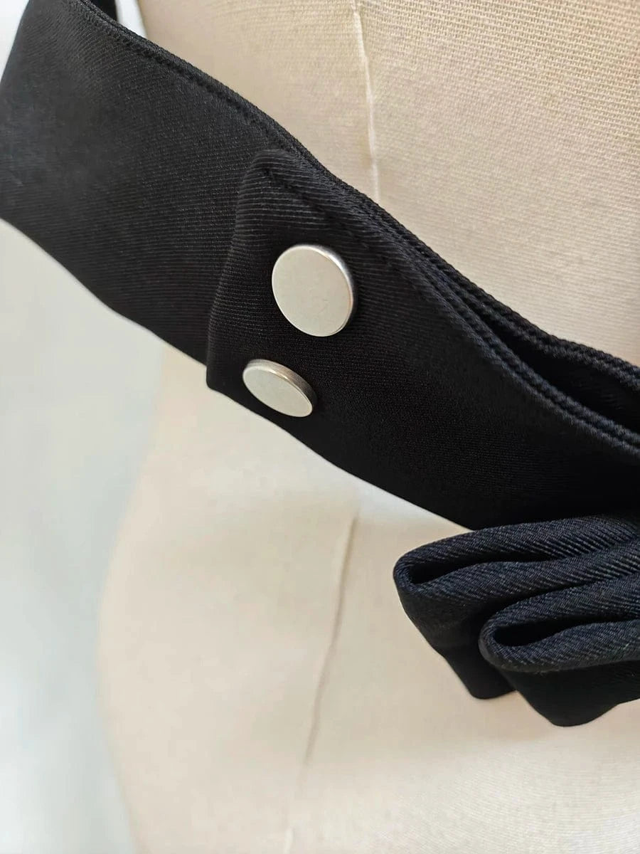 VGH Sweet Style Spliced Bowknot Vest for Women Square Collar Sleeveless Patchwork Button Fashionable Tank Tops Female Clothing