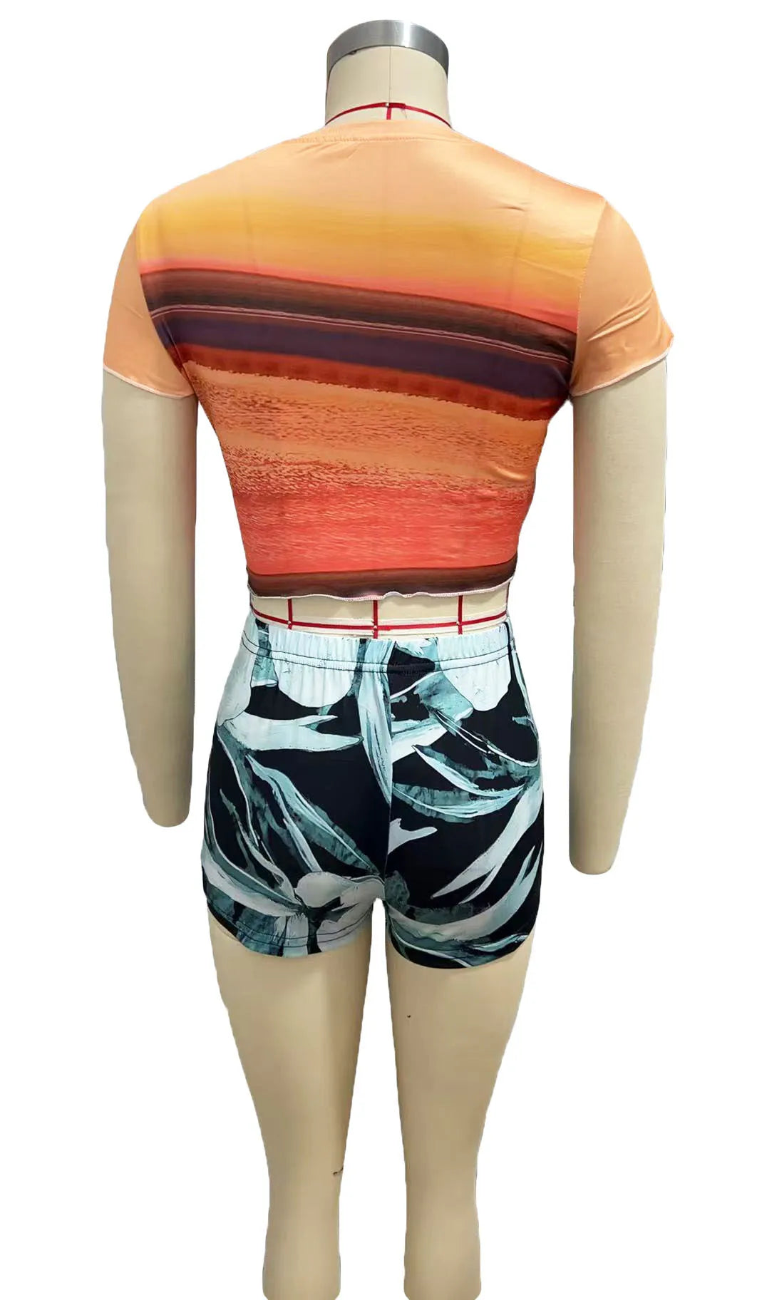 Joskaa 2025 Summer Print 2 Piece Set Women Hipster Short Sleeve Crop T-Shirt+Shorts Match Holiday Beach Outfits Streetwear S-XXL