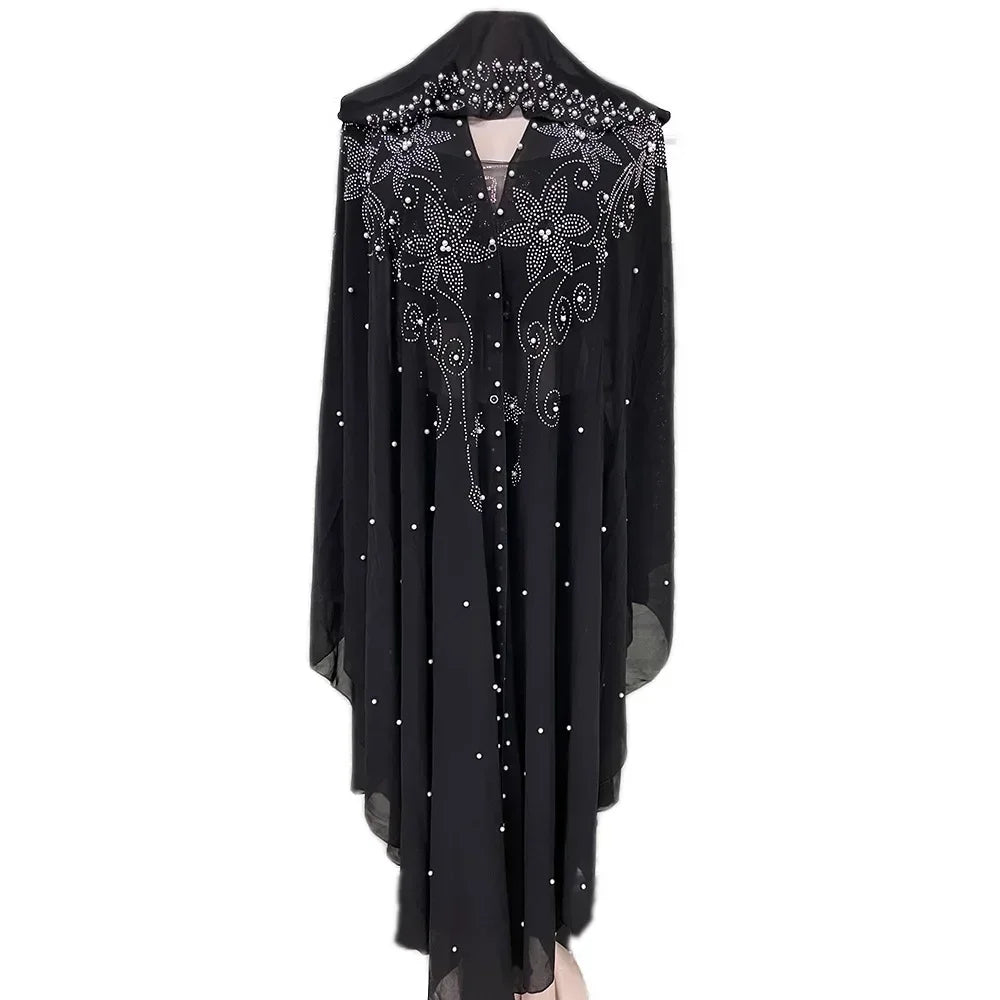 Middle East Africa Hot Muslim Long Robe Vintage Diamond Bead Shoulder Cover Hooded Cloak Dress Bat Sleeve Women's Dress New