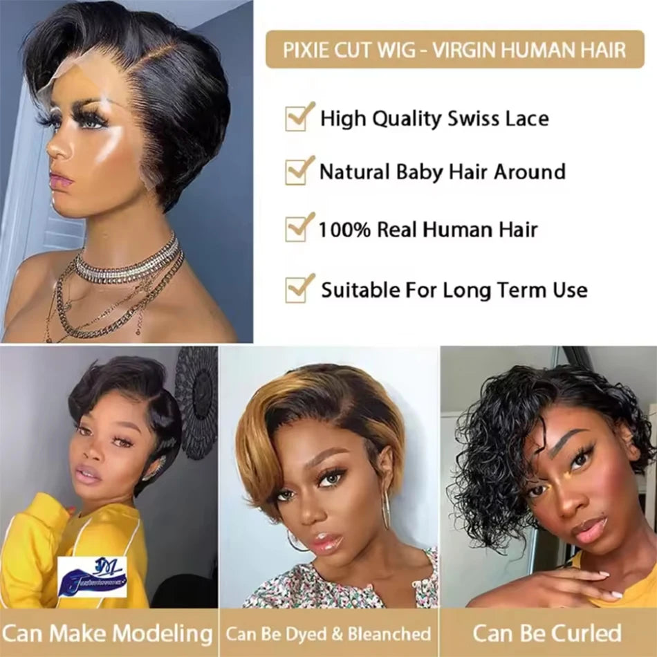 Pixie Cut Wig Transparent Lace Human Hair Wigs For Women Straight 13X4 Lace Frontal Wigs Brazilian Remy Hair Wigs Short Bob Wig