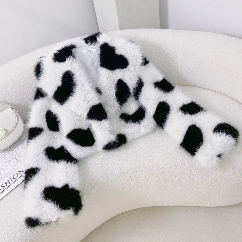 Fur Coat Women's Jacket Navy Collar Love Clothing 2025 Autumn Winter